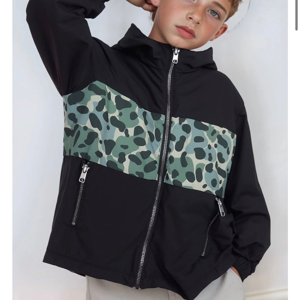 Kids Black and Green Camo Jacket by Stella McCartney